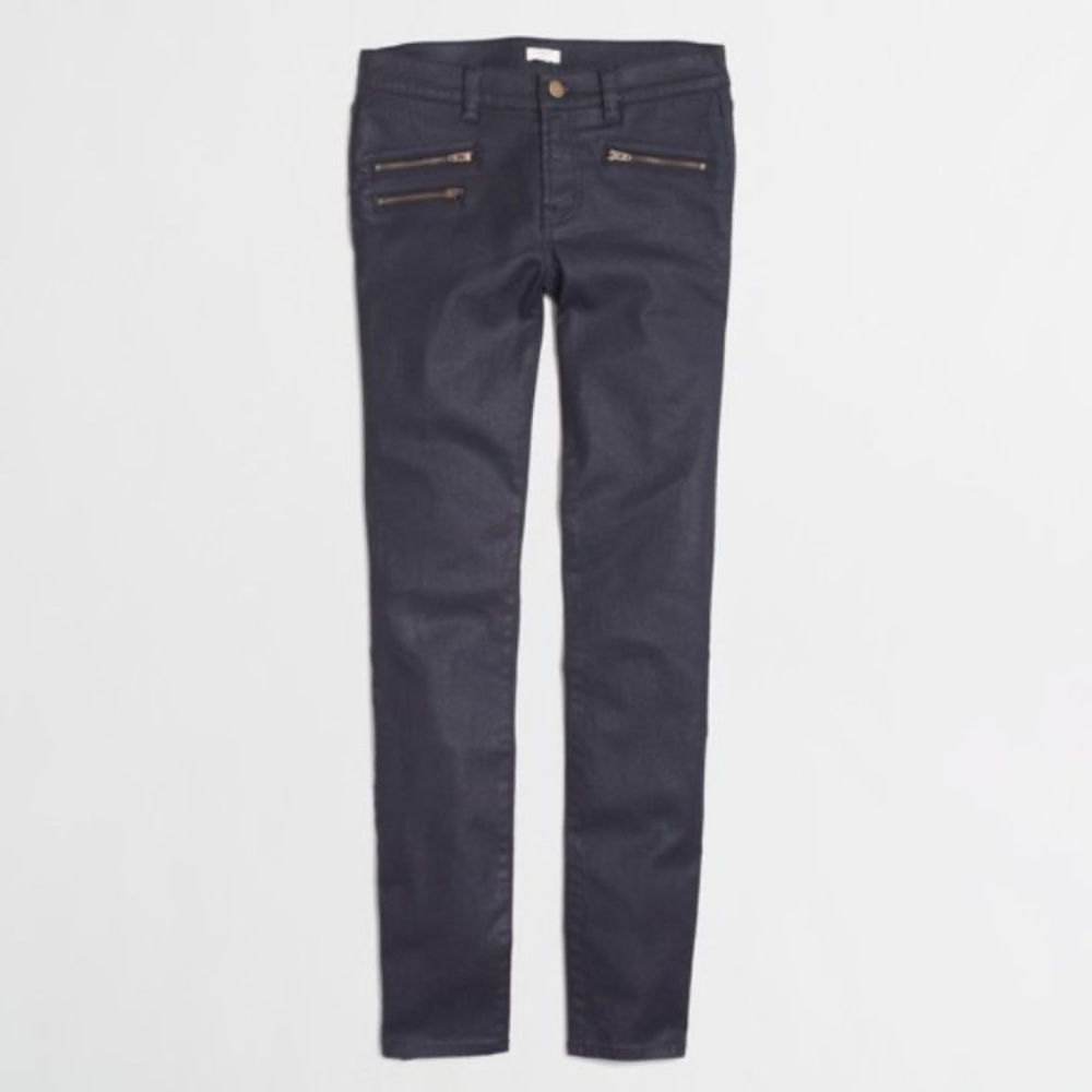 Vintage J Crew Coated Denim Zip Pocket Moto Bike Skinny Jeans 29